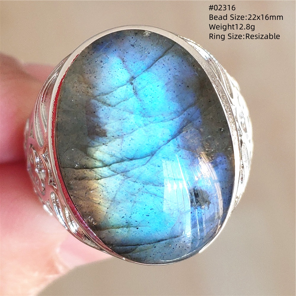 Turquoise Stone Ring - Doğal Renkli Labradorit Ayarlanabilir Yüzük Taş