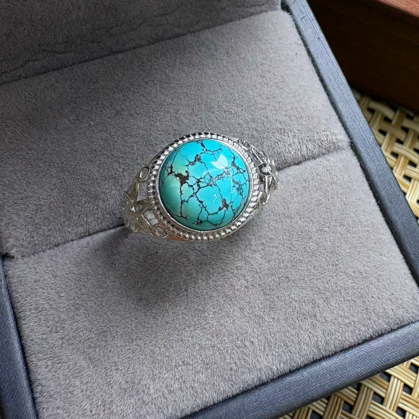 Turquoise Stone Ring - 1 adet Fengbaowu Doğal Turkuaz Yüzük