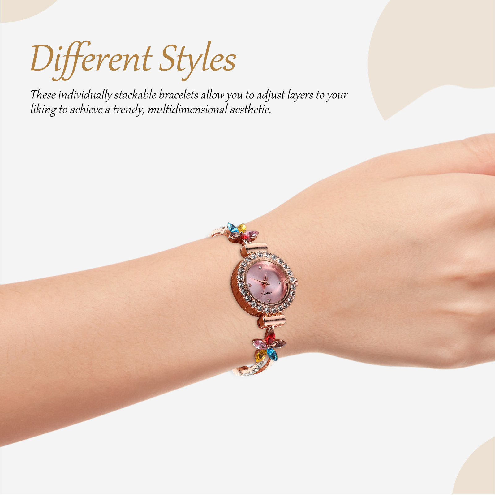 Jewels In Quartz Watches - Kadın Kuvars Çiçekli Taşlı Bileklik Saat