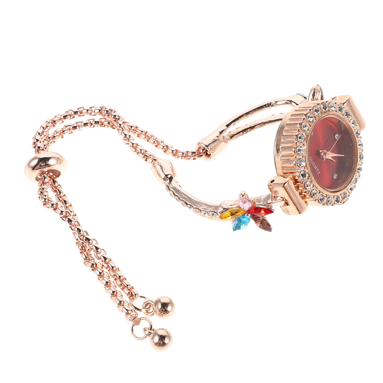 Jewels In Quartz Watches - Kadın Çiçekli Taşlı Bileklik Kuvars Saat
