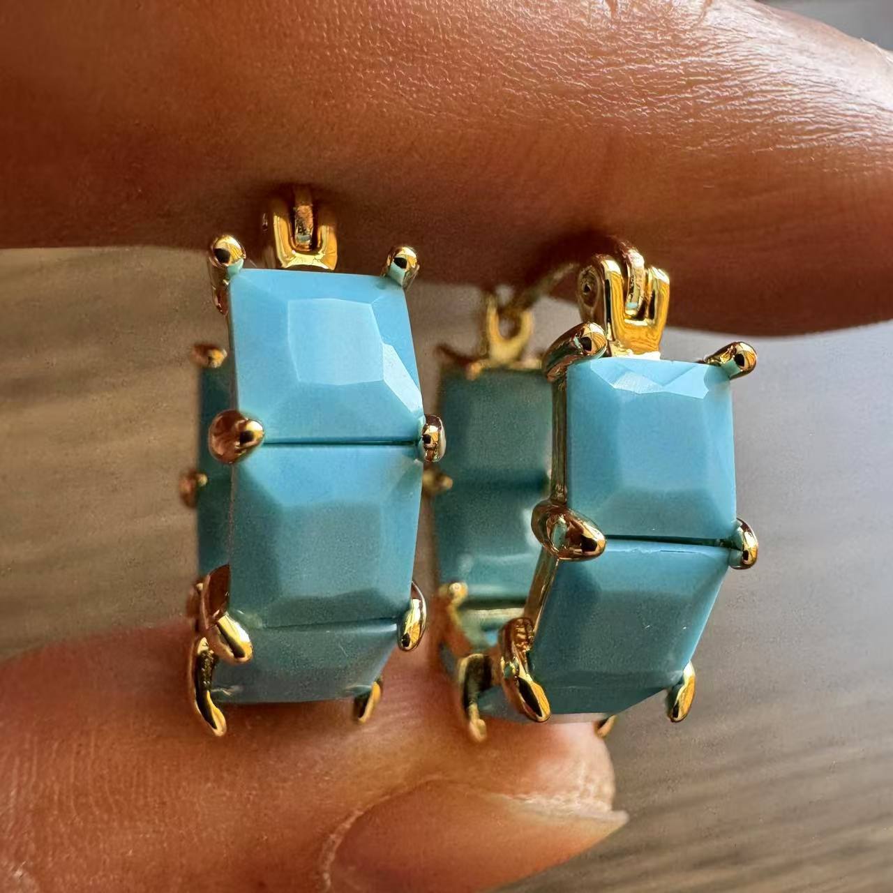 Turquoise Stone Ring - Moda Klasik Turkuaz Damalı Küpe kadın