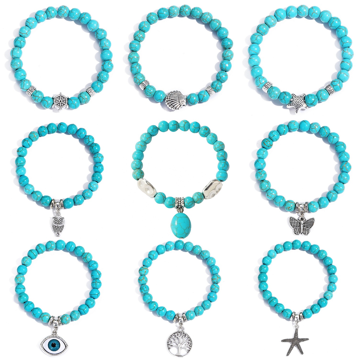 Turquoise Stone Ring - Çeşitli şekiller mavi turkuaz bilezikler küp