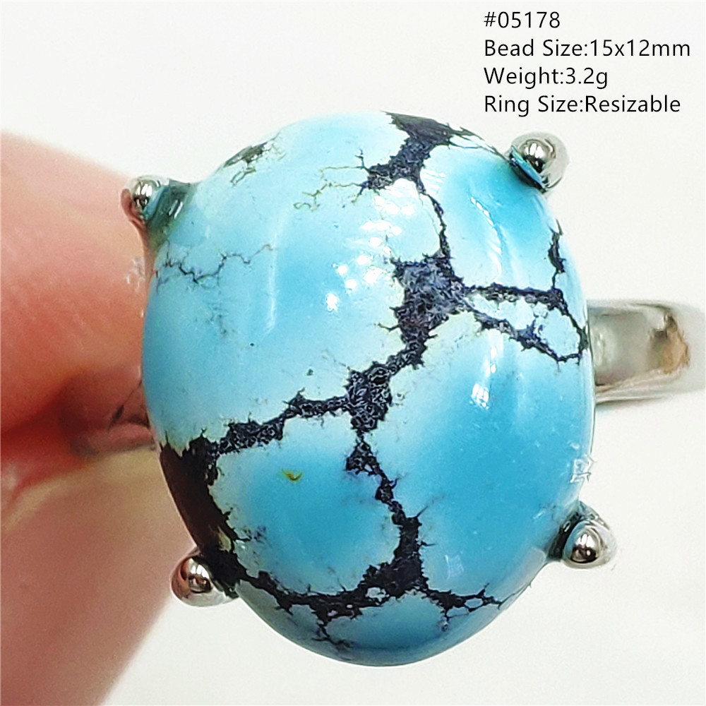 Turquoise Stone Ring - Doğal yeşil turkuaz ayarlanabilir halka Oval