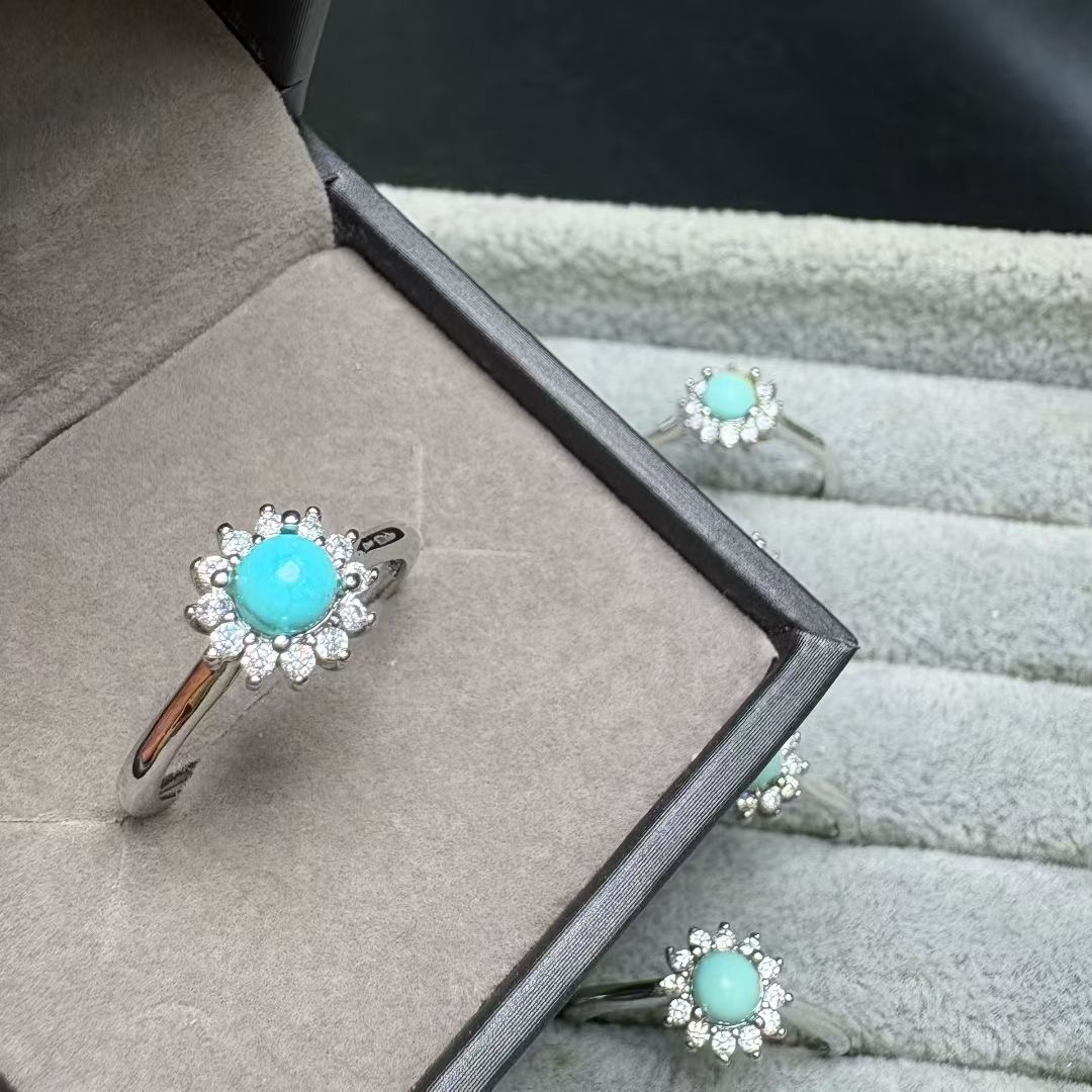 Turquoise Stone Ring - 1 adet Fengbaowu doğal turkuaz yüzük