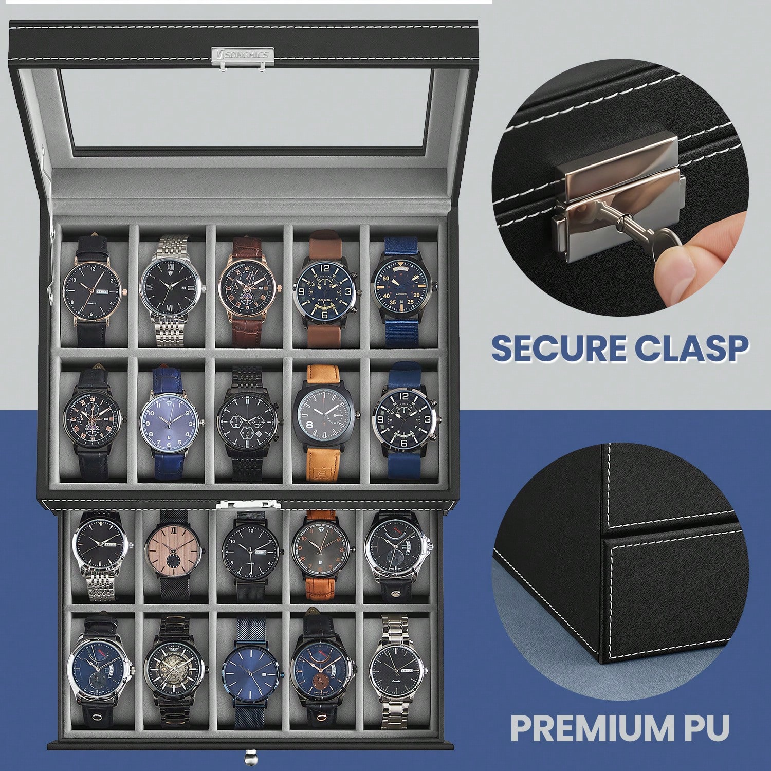 20 Bölmeli Cam Kapaklı ve Kili - Jewelry Box With Watches incelemesi ve fiyatı